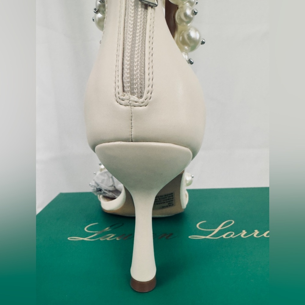 LAUREN LORRAINE FIESTA PEARL EMBELLISHED ANKLE WRAP DRESS HEELS US. 7 & 8    NWT - Picture 6 of 14
